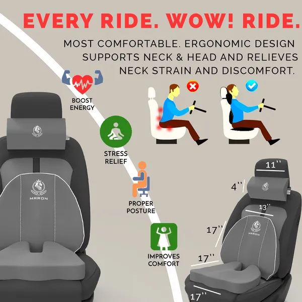 MRRON_Memory_Foam_Car_Seat_Cushion_Set_�_Lumbar_Back_Support,_Coccyx_Seat_Pad_&_Neck_Pillow_�_Ergonomic_Pain_Relief_for_Back,_Tailbone,_Sciatica_�_Ideal_for_Driving,_Office_&_Travel.