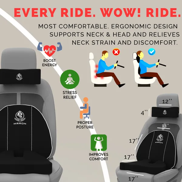 MRRON_Memory_Foam_Car_Seat_Cushion_Set_�_Lumbar_Back_Support,_Coccyx_Seat_Pad_&_Neck_Pillow_�_Ergonomic_Pain_Relief_for_Back,_Tailbone,_Sciatica_�_Ideal_for_Driving,_Office_&_Travel.