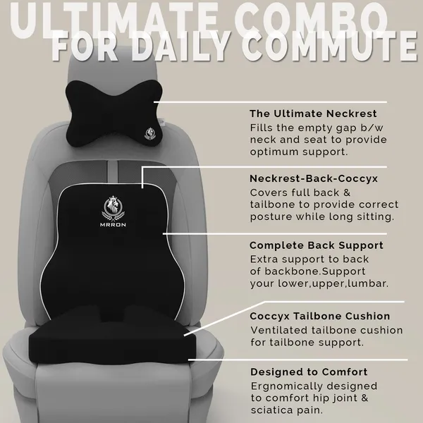 MRRON_Memory_Foam_Car_Seat_Cushion_Set_�_Lumbar_Back_Support,_Coccyx_Seat_Pad_&_Neck_Pillow_�_Ergonomic_Pain_Relief_for_Back,_Tailbone,_Sciatica_�_Ideal_for_Driving,_Office_&_Travel.