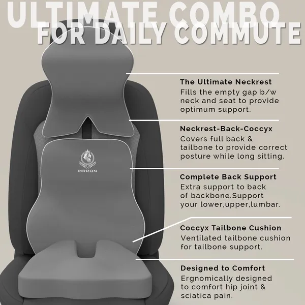 MRRON_Memory_Foam_Car_Seat_Cushion_Set_�_Lumbar_Back_Support,_Coccyx_Seat_Pad_&_Neck_Pillow_�_Ergonomic_Pain_Relief_for_Back,_Tailbone,_Sciatica_�_Ideal_for_Driving,_Office_&_Travel.