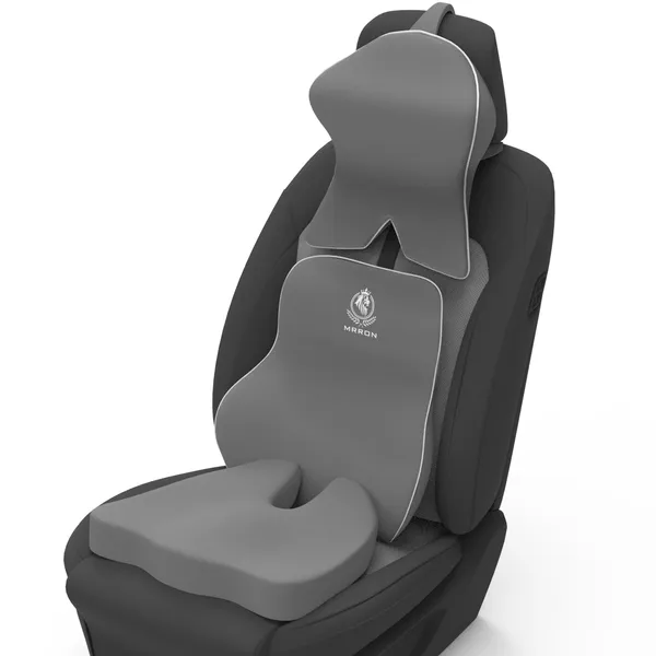 MRRON_Memory_Foam_Car_Seat_Cushion_Set_�_Lumbar_Back_Support,_Coccyx_Seat_Pad_&_Neck_Pillow_�_Ergonomic_Pain_Relief_for_Back,_Tailbone,_Sciatica_�_Ideal_for_Driving,_Office_&_Travel.