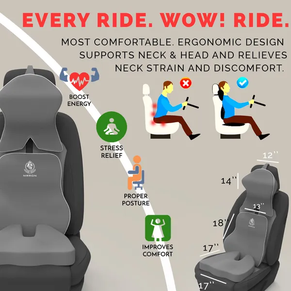 MRRON_Memory_Foam_Car_Seat_Cushion_Set_�_Lumbar_Back_Support,_Coccyx_Seat_Pad_&_Neck_Pillow_�_Ergonomic_Pain_Relief_for_Back,_Tailbone,_Sciatica_�_Ideal_for_Driving,_Office_&_Travel.