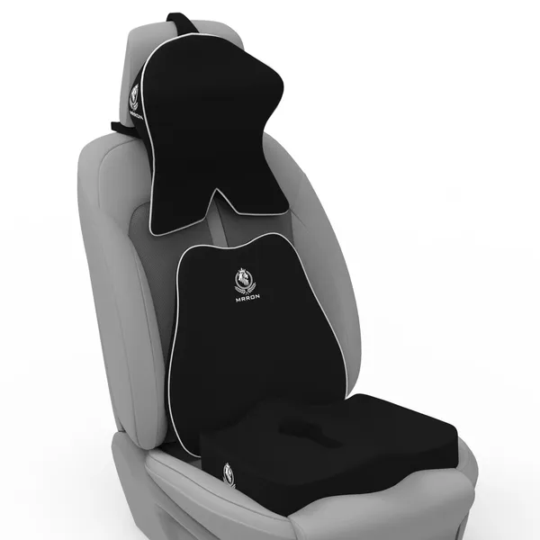MRRON_Memory_Foam_Car_Seat_Cushion_Set_�_Lumbar_Back_Support,_Coccyx_Seat_Pad_&_Neck_Pillow_�_Ergonomic_Pain_Relief_for_Back,_Tailbone,_Sciatica_�_Ideal_for_Driving,_Office_&_Travel.
