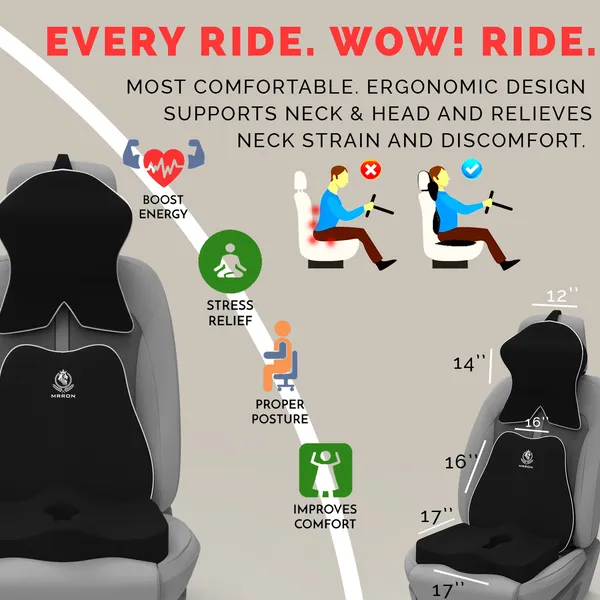 MRRON_Memory_Foam_Car_Seat_Cushion_Set_�_Lumbar_Back_Support,_Coccyx_Seat_Pad_&_Neck_Pillow_�_Ergonomic_Pain_Relief_for_Back,_Tailbone,_Sciatica_�_Ideal_for_Driving,_Office_&_Travel.
