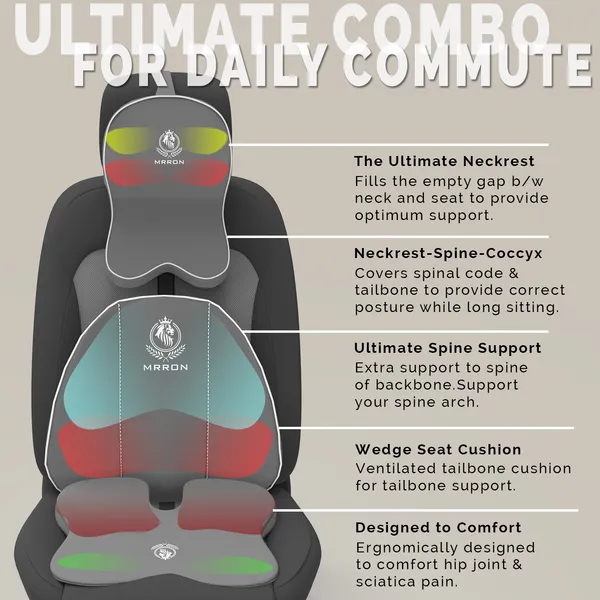 MRRON_Memory_Foam_Car_Seat_Cushion_Combo_–_Backrest,_Seat_Cushion_&_Neckrest_for_Tailbone,_Sciatica_&_Back_Pain_Relief_–_Orthopedic_Support_for_Driving,_Office_Chair.