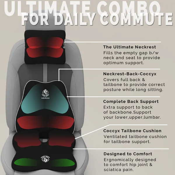 MRRON_Memory_Foam_Car_Seat_Cushion_Combo_–_Backrest,_Seat_Cushion_&_Neckrest_for_Tailbone,_Sciatica_&_Back_Pain_Relief_–_Orthopedic_Support_for_Driving,_Office_Chair.