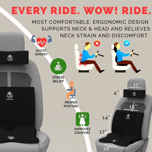 MRRON_Memory_Foam_Car_Seat_Cushion_Combo_–_Backrest,_Seat_Cushion_&_Neckrest_for_Tailbone,_Sciatica_&_Back_Pain_Relief_–_Orthopedic_Support_for_Driving,_Office_Chair.