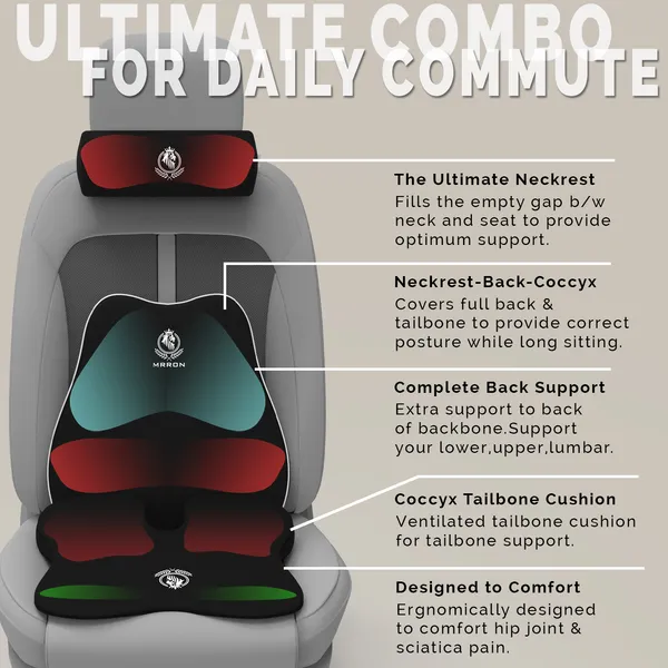MRRON_Memory_Foam_Car_Seat_Cushion_Combo_–_Backrest,_Seat_Cushion_&_Neckrest_for_Tailbone,_Sciatica_&_Back_Pain_Relief_–_Orthopedic_Support_for_Driving,_Office_Chair.