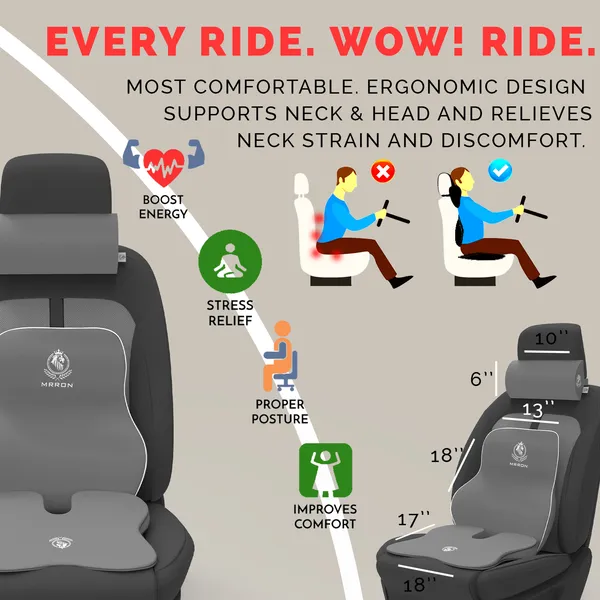 MRRON_Memory_Foam_Car_Seat_Cushion_Combo_–_Backrest,_Seat_Cushion_&_Neckrest_for_Tailbone,_Sciatica_&_Back_Pain_Relief_–_Orthopedic_Support_for_Driving,_Office_Chair.