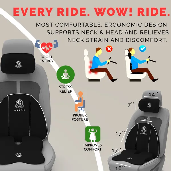 MRRON_Memory_Foam_Car_Seat_Cushion_Combo_–_Backrest,_Seat_Cushion_&_Neckrest_for_Tailbone,_Sciatica_&_Back_Pain_Relief_–_Orthopedic_Support_for_Driving,_Office_Chair.