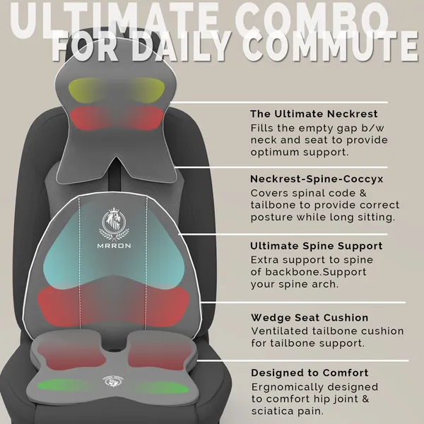 MRRON_Memory_Foam_Car_Seat_Cushion_Combo_–_Backrest,_Seat_Cushion_&_Neckrest_for_Tailbone,_Sciatica_&_Back_Pain_Relief_–_Orthopedic_Support_for_Driving,_Office_Chair.