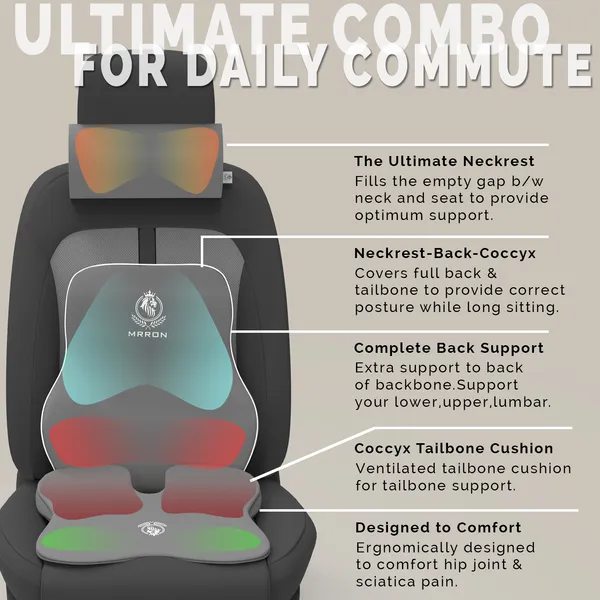 MRRON_Memory_Foam_Car_Seat_Cushion_Combo_–_Backrest,_Seat_Cushion_&_Neckrest_for_Tailbone,_Sciatica_&_Back_Pain_Relief_–_Orthopedic_Support_for_Driving,_Office_Chair.