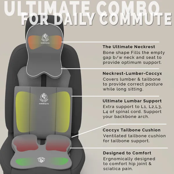 MRRON_Memory_Foam_Car_Seat_Cushion_Combo_–_Backrest,_Seat_Cushion_&_Neckrest_for_Tailbone,_Sciatica_&_Back_Pain_Relief_–_Orthopedic_Support_for_Driving,_Office_Chair.