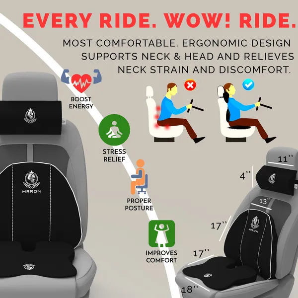 MRRON_Memory_Foam_Car_Seat_Cushion_Combo_–_Backrest,_Seat_Cushion_&_Neckrest_for_Tailbone,_Sciatica_&_Back_Pain_Relief_–_Orthopedic_Support_for_Driving,_Office_Chair.