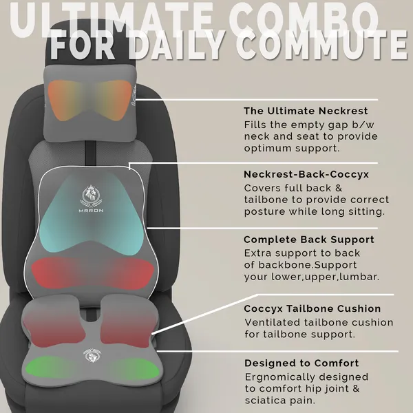 MRRON_Memory_Foam_Car_Seat_Cushion_Combo_–_Backrest,_Seat_Cushion_&_Neckrest_for_Tailbone,_Sciatica_&_Back_Pain_Relief_–_Orthopedic_Support_for_Driving,_Office_Chair.