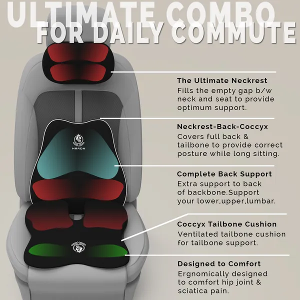 MRRON_Memory_Foam_Car_Seat_Cushion_Combo_–_Backrest,_Seat_Cushion_&_Neckrest_for_Tailbone,_Sciatica_&_Back_Pain_Relief_–_Orthopedic_Support_for_Driving,_Office_Chair.