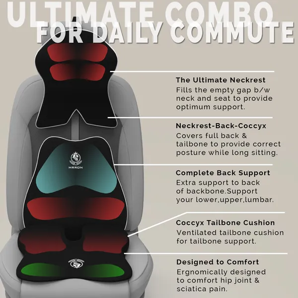 MRRON_Memory_Foam_Car_Seat_Cushion_Combo_–_Backrest,_Seat_Cushion_&_Neckrest_for_Tailbone,_Sciatica_&_Back_Pain_Relief_–_Orthopedic_Support_for_Driving,_Office_Chair.