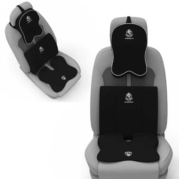MRRON_Memory_Foam_Car_Seat_Cushion_Combo_–_Backrest,_Seat_Cushion_&_Neckrest_for_Tailbone,_Sciatica_&_Back_Pain_Relief_–_Orthopedic_Support_for_Driving,_Office_Chair.