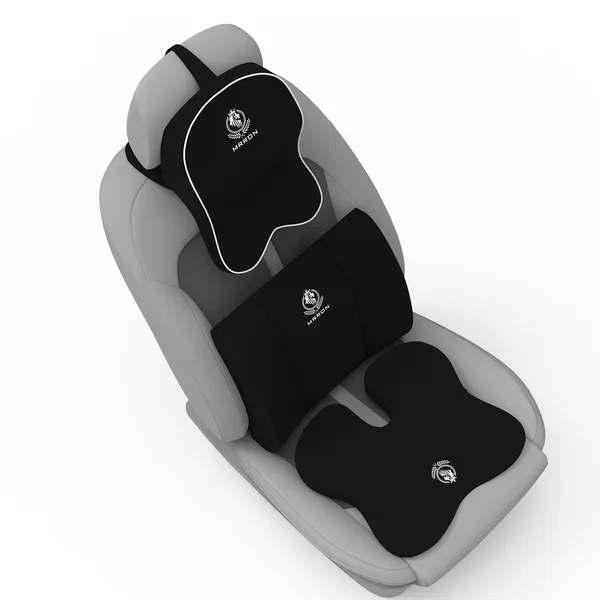 MRRON_Memory_Foam_Car_Seat_Cushion_Combo_–_Backrest,_Seat_Cushion_&_Neckrest_for_Tailbone,_Sciatica_&_Back_Pain_Relief_–_Orthopedic_Support_for_Driving,_Office_Chair.