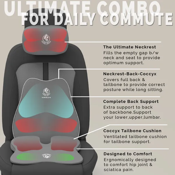 MRRON_Memory_Foam_Car_Seat_Cushion_Combo_–_Backrest,_Seat_Cushion_&_Neckrest_for_Tailbone,_Sciatica_&_Back_Pain_Relief_–_Orthopedic_Support_for_Driving,_Office_Chair.