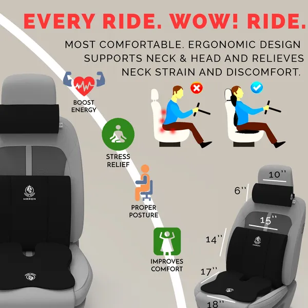 MRRON_Memory_Foam_Car_Seat_Cushion_Combo_–_Backrest,_Seat_Cushion_&_Neckrest_for_Tailbone,_Sciatica_&_Back_Pain_Relief_–_Orthopedic_Support_for_Driving,_Office_Chair.