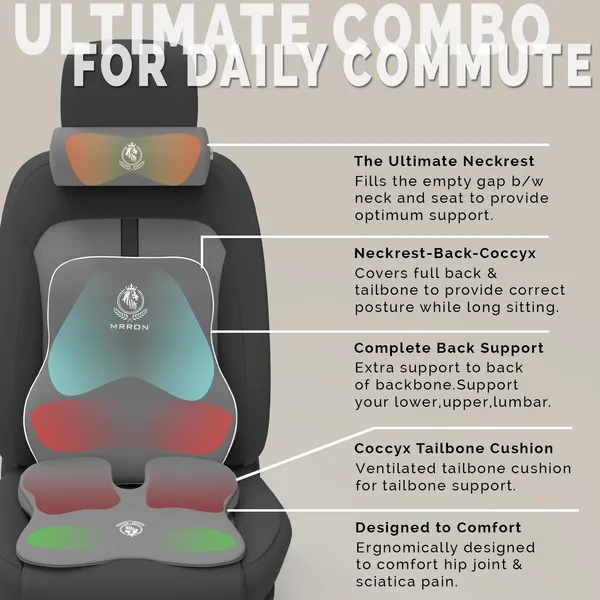 MRRON_Memory_Foam_Car_Seat_Cushion_Combo_–_Backrest,_Seat_Cushion_&_Neckrest_for_Tailbone,_Sciatica_&_Back_Pain_Relief_–_Orthopedic_Support_for_Driving,_Office_Chair.