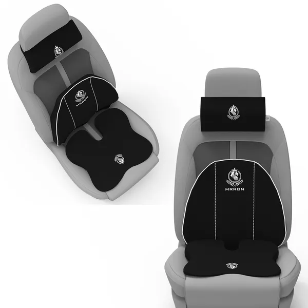 MRRON_Memory_Foam_Car_Seat_Cushion_Combo_–_Backrest,_Seat_Cushion_&_Neckrest_for_Tailbone,_Sciatica_&_Back_Pain_Relief_–_Orthopedic_Support_for_Driving,_Office_Chair.