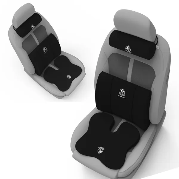 MRRON_Memory_Foam_Car_Seat_Cushion_Combo_–_Backrest,_Seat_Cushion_&_Neckrest_for_Tailbone,_Sciatica_&_Back_Pain_Relief_–_Orthopedic_Support_for_Driving,_Office_Chair.
