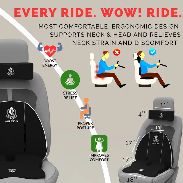 MRRON_Memory_Foam_Car_Seat_Cushion_Combo_–_Backrest,_Seat_Cushion_&_Neckrest_for_Tailbone,_Sciatica_&_Back_Pain_Relief_–_Orthopedic_Support_for_Driving,_Office_Chair.