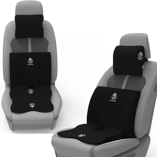 MRRON_Memory_Foam_Car_Seat_Cushion_Combo_–_Backrest,_Seat_Cushion_&_Neckrest_for_Tailbone,_Sciatica_&_Back_Pain_Relief_–_Orthopedic_Support_for_Driving,_Office_Chair.