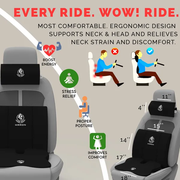 MRRON_Memory_Foam_Car_Seat_Cushion_Combo_–_Backrest,_Seat_Cushion_&_Neckrest_for_Tailbone,_Sciatica_&_Back_Pain_Relief_–_Orthopedic_Support_for_Driving,_Office_Chair.