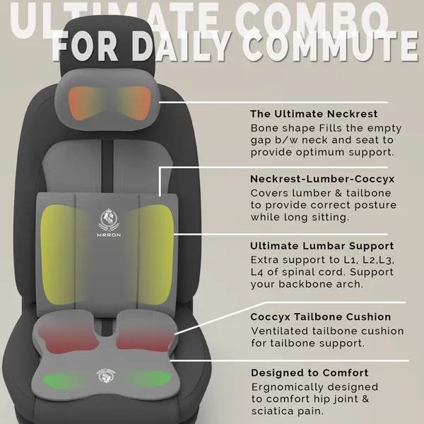 MRRON_Memory_Foam_Car_Seat_Cushion_Combo_–_Backrest,_Seat_Cushion_&_Neckrest_for_Tailbone,_Sciatica_&_Back_Pain_Relief_–_Orthopedic_Support_for_Driving,_Office_Chair.