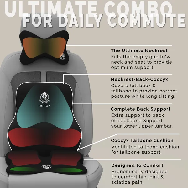 MRRON_Memory_Foam_Car_Seat_Cushion_Combo_–_Backrest,_Seat_Cushion_&_Neckrest_for_Tailbone,_Sciatica_&_Back_Pain_Relief_–_Orthopedic_Support_for_Driving,_Office_Chair.
