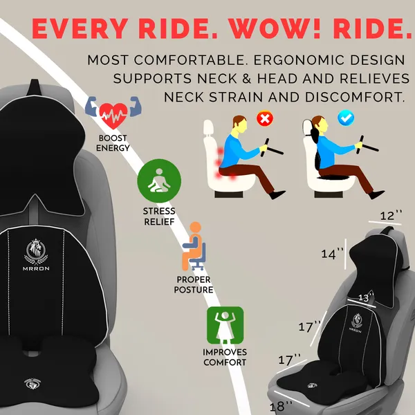 MRRON_Memory_Foam_Car_Seat_Cushion_Combo_–_Backrest,_Seat_Cushion_&_Neckrest_for_Tailbone,_Sciatica_&_Back_Pain_Relief_–_Orthopedic_Support_for_Driving,_Office_Chair.