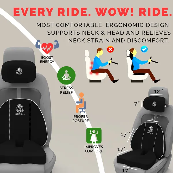 MRRON_Memory_Foam_Car_Seat_Cushion_Set_�_Lumbar_Back_Support,_Coccyx_Seat_Pad_&_Neck_Pillow_�_Ergonomic_Pain_Relief_for_Back,_Tailbone,_Sciatica_�_Ideal_for_Driving,_Office_&_Travel.