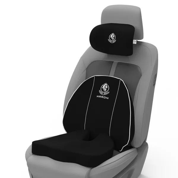 MRRON_Memory_Foam_Car_Seat_Cushion_Set_�_Lumbar_Back_Support,_Coccyx_Seat_Pad_&_Neck_Pillow_�_Ergonomic_Pain_Relief_for_Back,_Tailbone,_Sciatica_�_Ideal_for_Driving,_Office_&_Travel.