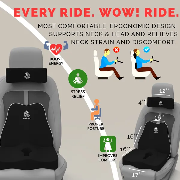 MRRON_Memory_Foam_Car_Seat_Cushion_Set_�_Lumbar_Back_Support,_Coccyx_Seat_Pad_&_Neck_Pillow_�_Ergonomic_Pain_Relief_for_Back,_Tailbone,_Sciatica_�_Ideal_for_Driving,_Office_&_Travel.