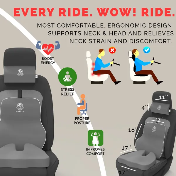 MRRON_Memory_Foam_Car_Seat_Cushion_Set_�_Lumbar_Back_Support,_Coccyx_Seat_Pad_&_Neck_Pillow_�_Ergonomic_Pain_Relief_for_Back,_Tailbone,_Sciatica_�_Ideal_for_Driving,_Office_&_Travel.