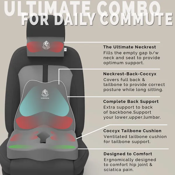MRRON_Memory_Foam_Car_Seat_Cushion_Set_�_Lumbar_Back_Support,_Coccyx_Seat_Pad_&_Neck_Pillow_�_Ergonomic_Pain_Relief_for_Back,_Tailbone,_Sciatica_�_Ideal_for_Driving,_Office_&_Travel.