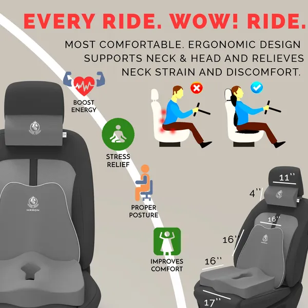 MRRON_Memory_Foam_Car_Seat_Cushion_Set_�_Lumbar_Back_Support,_Coccyx_Seat_Pad_&_Neck_Pillow_�_Ergonomic_Pain_Relief_for_Back,_Tailbone,_Sciatica_�_Ideal_for_Driving,_Office_&_Travel.
