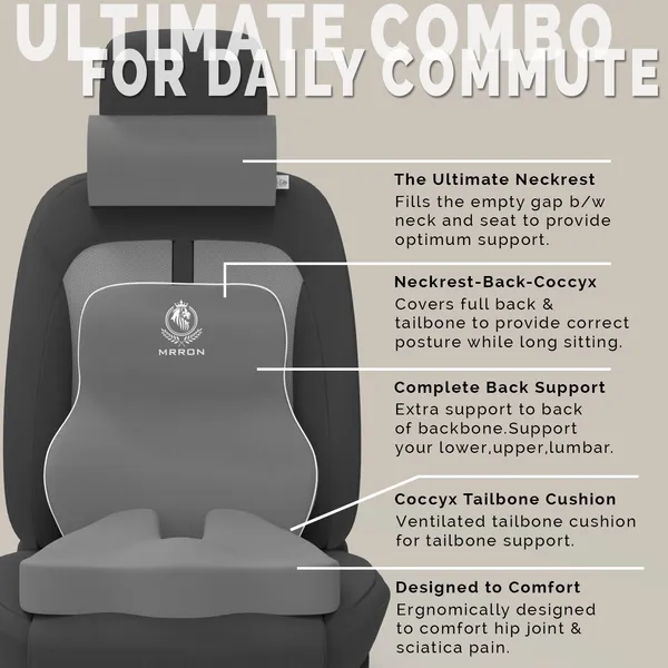 MRRON_Memory_Foam_Car_Seat_Cushion_Set_�_Lumbar_Back_Support,_Coccyx_Seat_Pad_&_Neck_Pillow_�_Ergonomic_Pain_Relief_for_Back,_Tailbone,_Sciatica_�_Ideal_for_Driving,_Office_&_Travel.