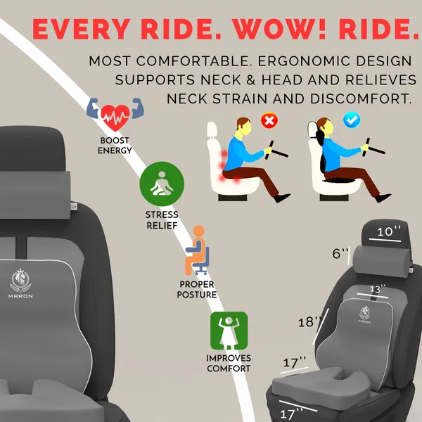 MRRON_Memory_Foam_Car_Seat_Cushion_Set_�_Lumbar_Back_Support,_Coccyx_Seat_Pad_&_Neck_Pillow_�_Ergonomic_Pain_Relief_for_Back,_Tailbone,_Sciatica_�_Ideal_for_Driving,_Office_&_Travel.