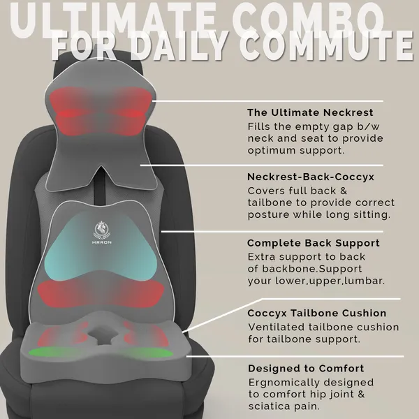 MRRON_Memory_Foam_Car_Seat_Cushion_Set_�_Lumbar_Back_Support,_Coccyx_Seat_Pad_&_Neck_Pillow_�_Ergonomic_Pain_Relief_for_Back,_Tailbone,_Sciatica_�_Ideal_for_Driving,_Office_&_Travel.