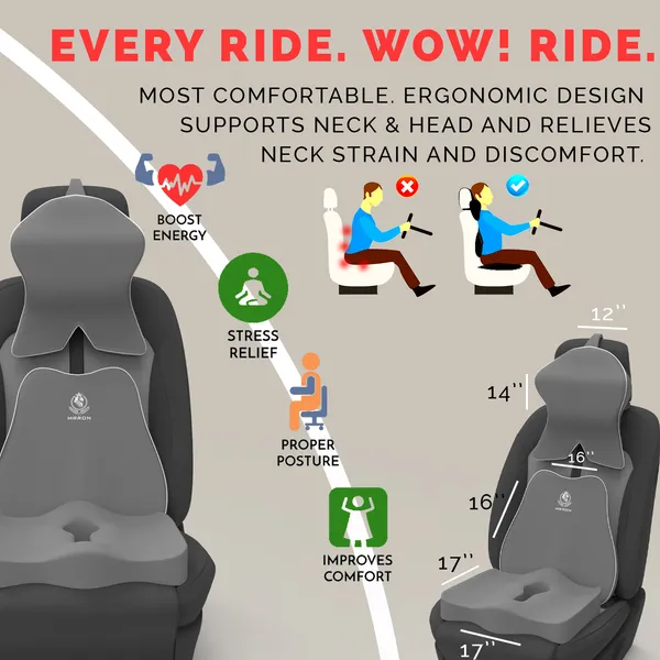 MRRON_Memory_Foam_Car_Seat_Cushion_Set_�_Lumbar_Back_Support,_Coccyx_Seat_Pad_&_Neck_Pillow_�_Ergonomic_Pain_Relief_for_Back,_Tailbone,_Sciatica_�_Ideal_for_Driving,_Office_&_Travel.