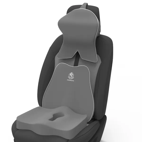 MRRON_Memory_Foam_Car_Seat_Cushion_Set_�_Lumbar_Back_Support,_Coccyx_Seat_Pad_&_Neck_Pillow_�_Ergonomic_Pain_Relief_for_Back,_Tailbone,_Sciatica_�_Ideal_for_Driving,_Office_&_Travel.