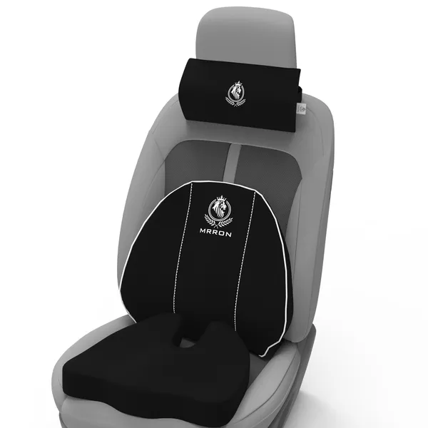 MRRON_Memory_Foam_Car_Seat_Cushion_Set_�_Lumbar_Back_Support,_Coccyx_Seat_Pad_&_Neck_Pillow_�_Ergonomic_Pain_Relief_for_Back,_Tailbone,_Sciatica_�_Ideal_for_Driving,_Office_&_Travel.