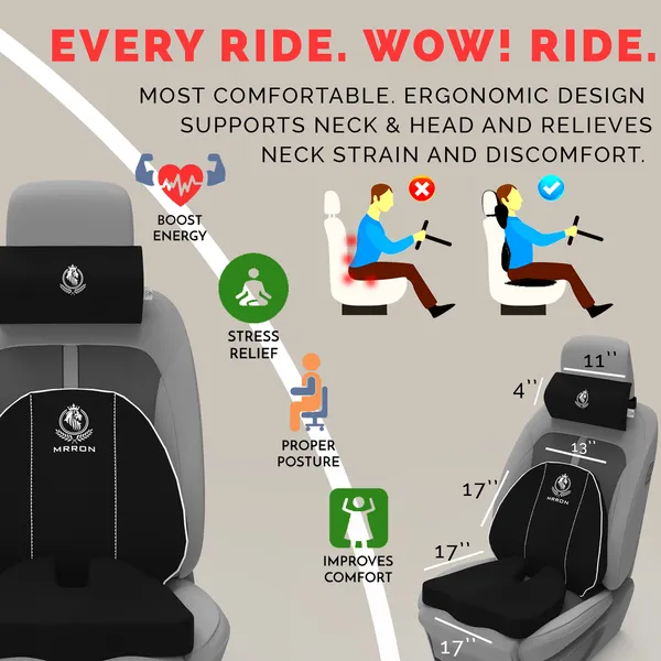MRRON_Memory_Foam_Car_Seat_Cushion_Set_�_Lumbar_Back_Support,_Coccyx_Seat_Pad_&_Neck_Pillow_�_Ergonomic_Pain_Relief_for_Back,_Tailbone,_Sciatica_�_Ideal_for_Driving,_Office_&_Travel.