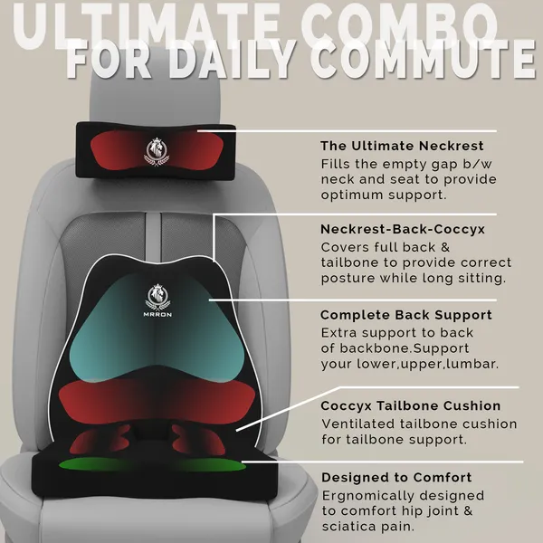 MRRON_Memory_Foam_Car_Seat_Cushion_Set_�_Lumbar_Back_Support,_Coccyx_Seat_Pad_&_Neck_Pillow_�_Ergonomic_Pain_Relief_for_Back,_Tailbone,_Sciatica_�_Ideal_for_Driving,_Office_&_Travel.