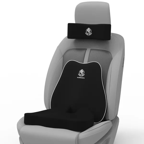 MRRON_Memory_Foam_Car_Seat_Cushion_Set_�_Lumbar_Back_Support,_Coccyx_Seat_Pad_&_Neck_Pillow_�_Ergonomic_Pain_Relief_for_Back,_Tailbone,_Sciatica_�_Ideal_for_Driving,_Office_&_Travel.