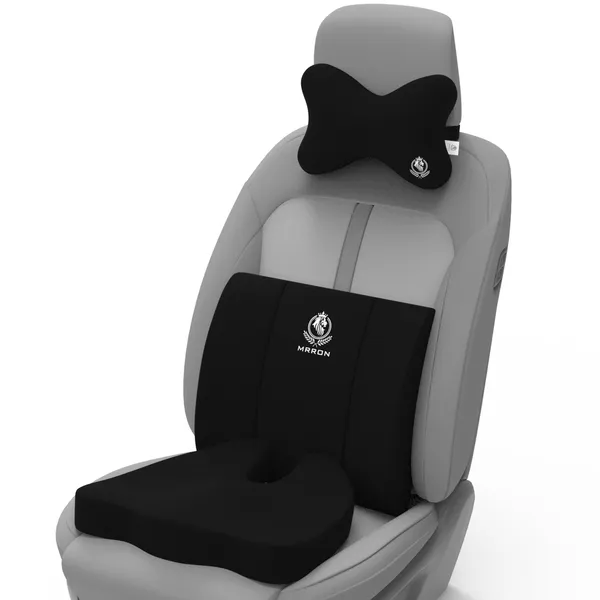 MRRON_Memory_Foam_Car_Seat_Cushion_Set_�_Lumbar_Back_Support,_Coccyx_Seat_Pad_&_Neck_Pillow_�_Ergonomic_Pain_Relief_for_Back,_Tailbone,_Sciatica_�_Ideal_for_Driving,_Office_&_Travel.